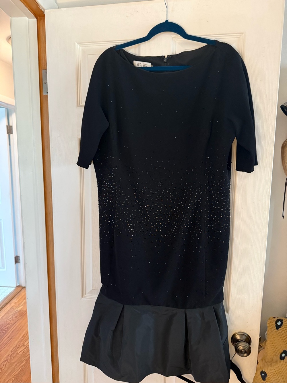 Teri Jon black midi dress with taffeta flounce